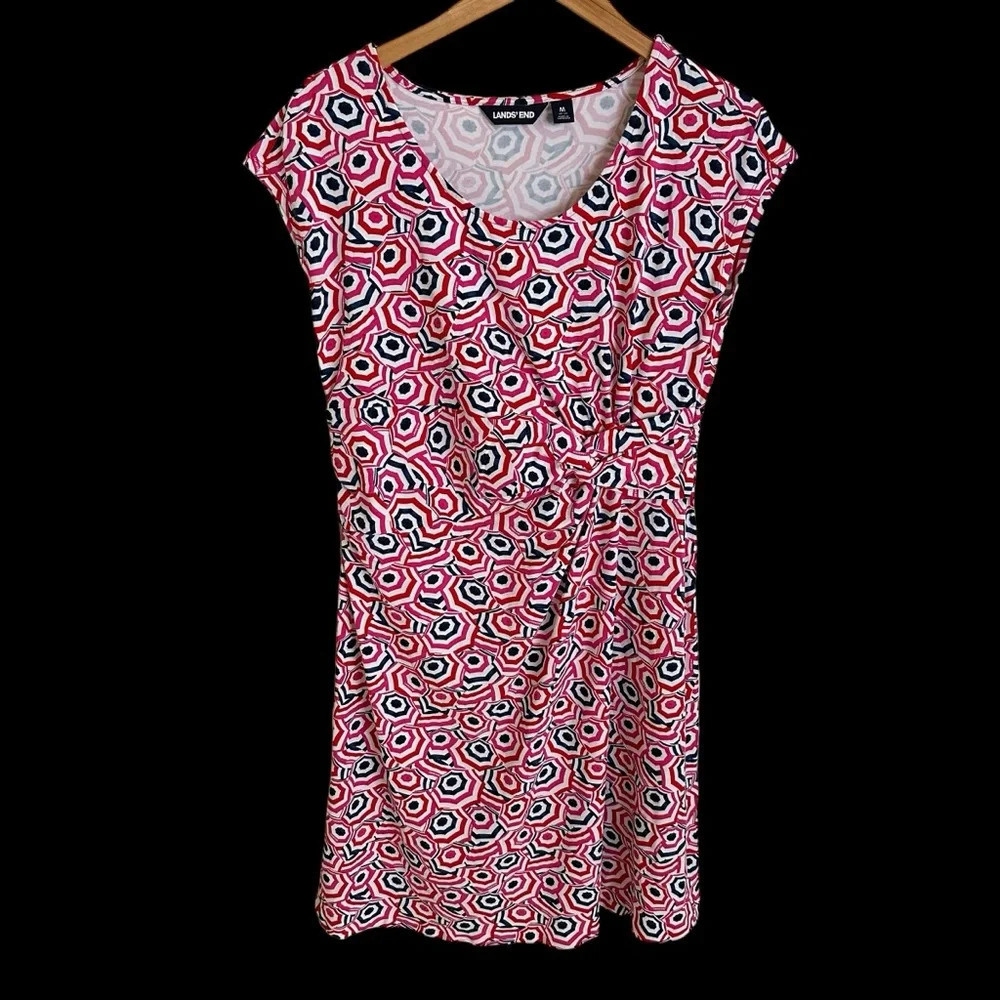 Lands‎ End Womens Medium 10-12 Umbrella Print Knit Dress Scrunched Waist Casual